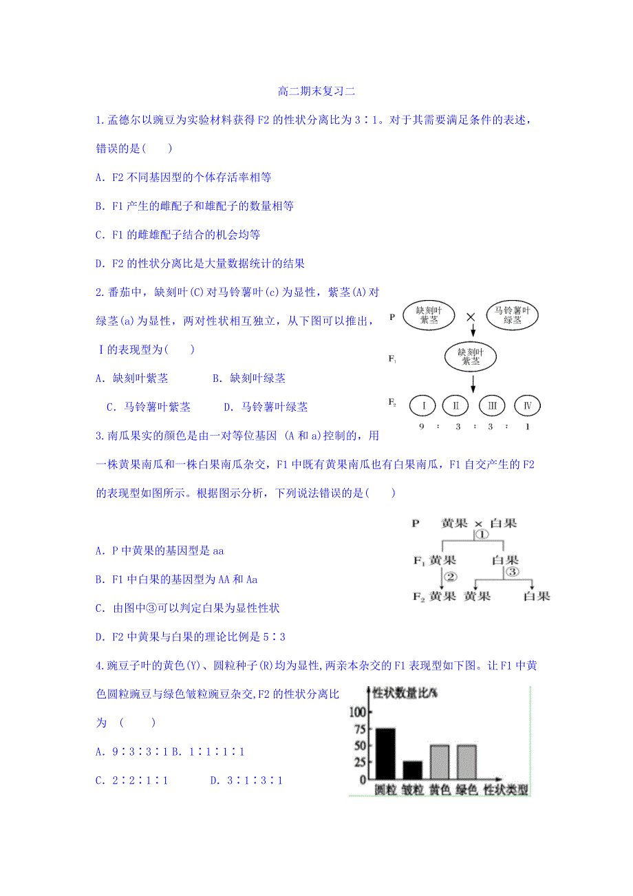 山东省乐陵市第一中学2015-2016学年高二上学期期末复习生物试题二 WORD版无答案.doc_第1页