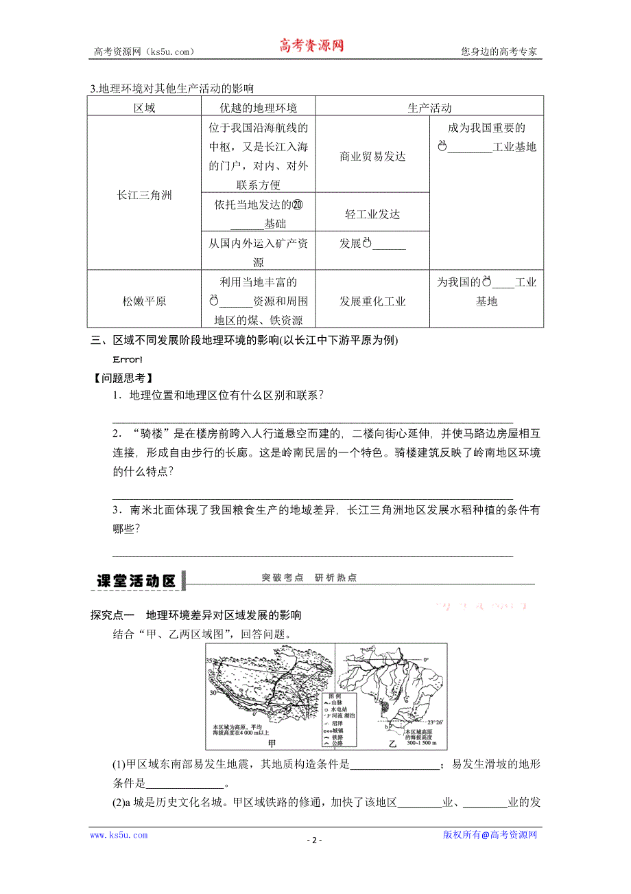 2013届高考鲁教版地理一轮复习学案：40地理环境对区域发展的影响.doc_第2页