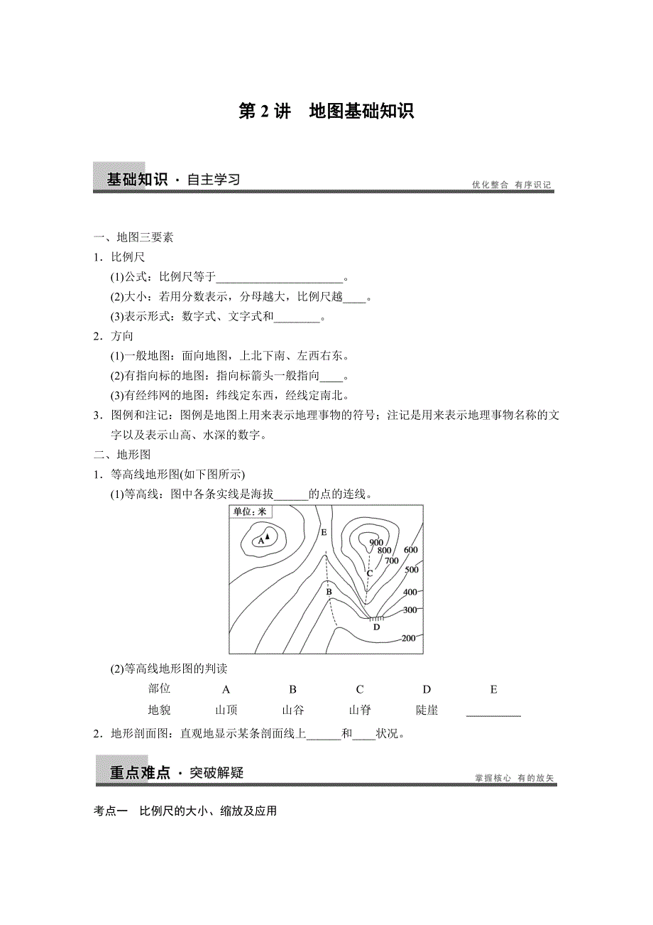 2013届高考鲁教版地理一轮复习讲义：必修一第一单元 第2讲 地图基础知识.doc_第1页