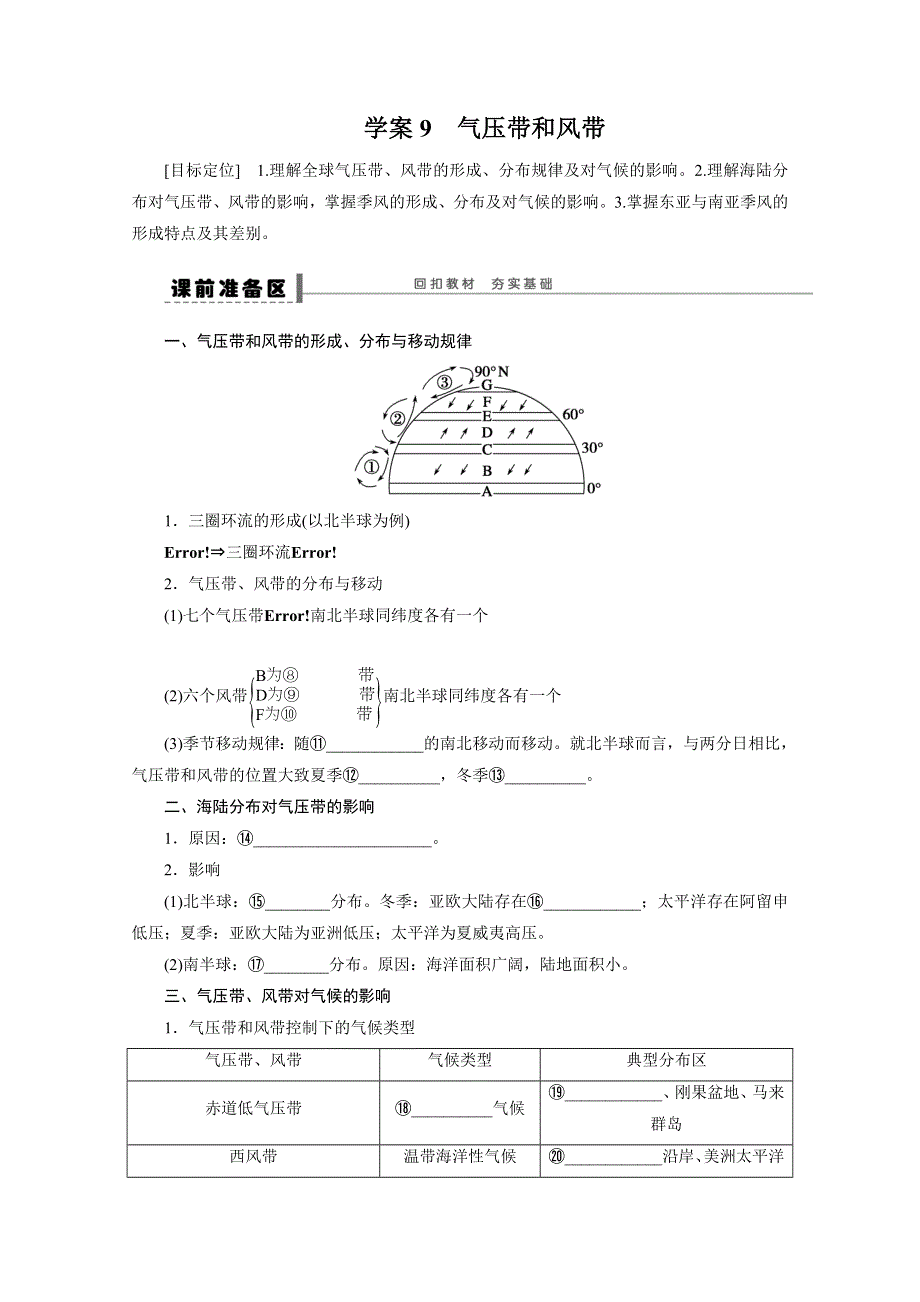 2013届高考鲁教版地理一轮复习学案：9 气压带和风带.doc_第1页