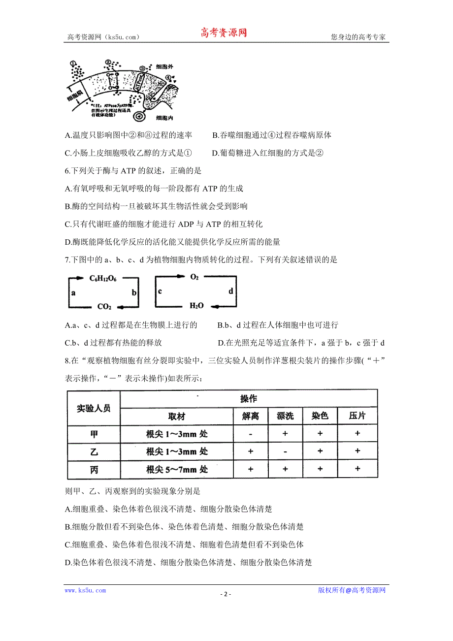 《发布》天津市部分区2020届高三上学期期中练习 生物 WORD版含答案BYCHUN.doc_第2页