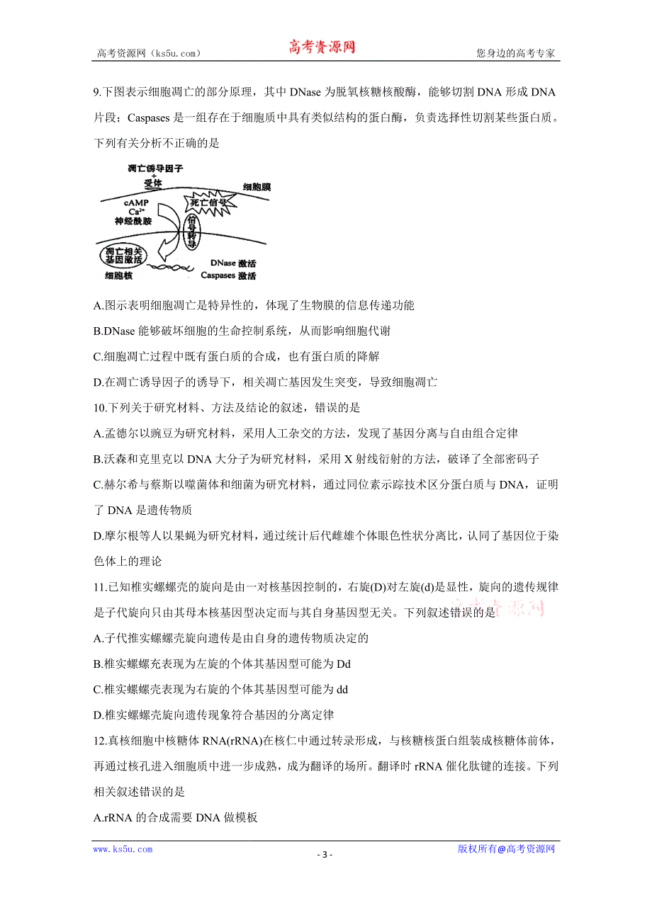 《发布》天津市部分区2020届高三上学期期中练习 生物 WORD版含答案BYCHUN.doc_第3页