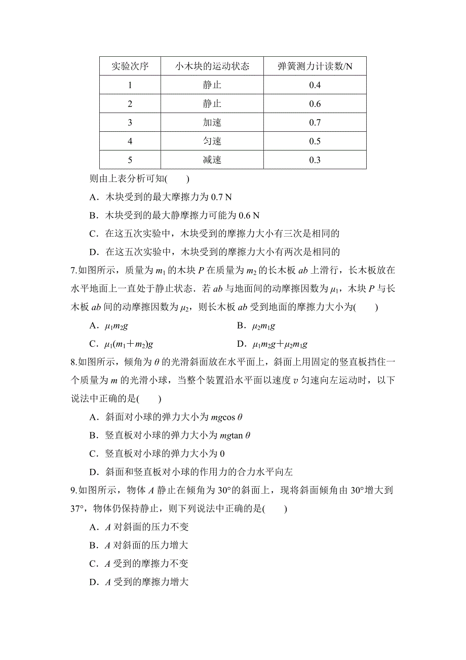 山东省乐陵市第一中学人教版高一物理必修一学案：第3章《相互作用》单元测试（2） .doc_第2页