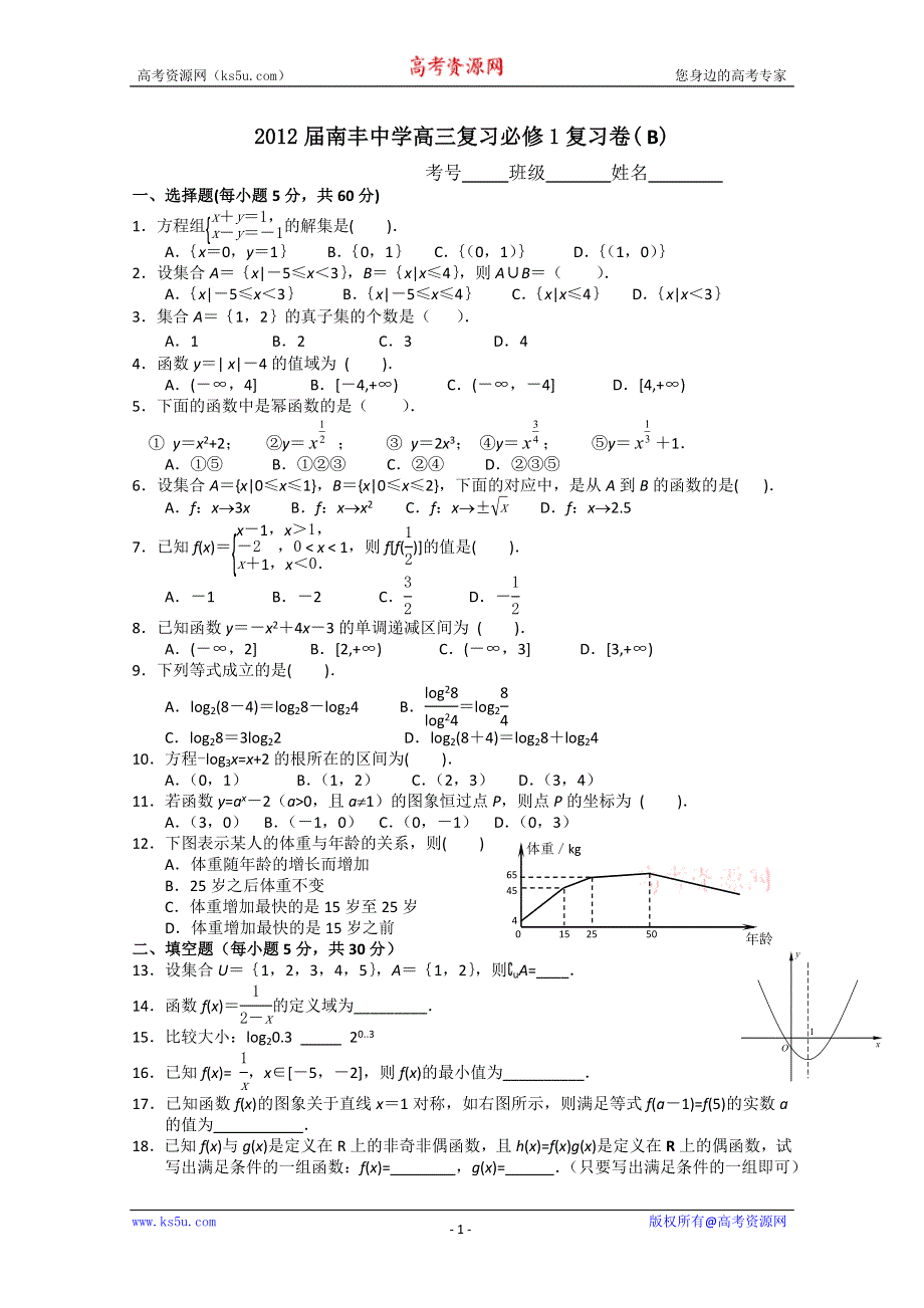 2012届南丰中学高三复习必修1复习卷( B).doc_第1页