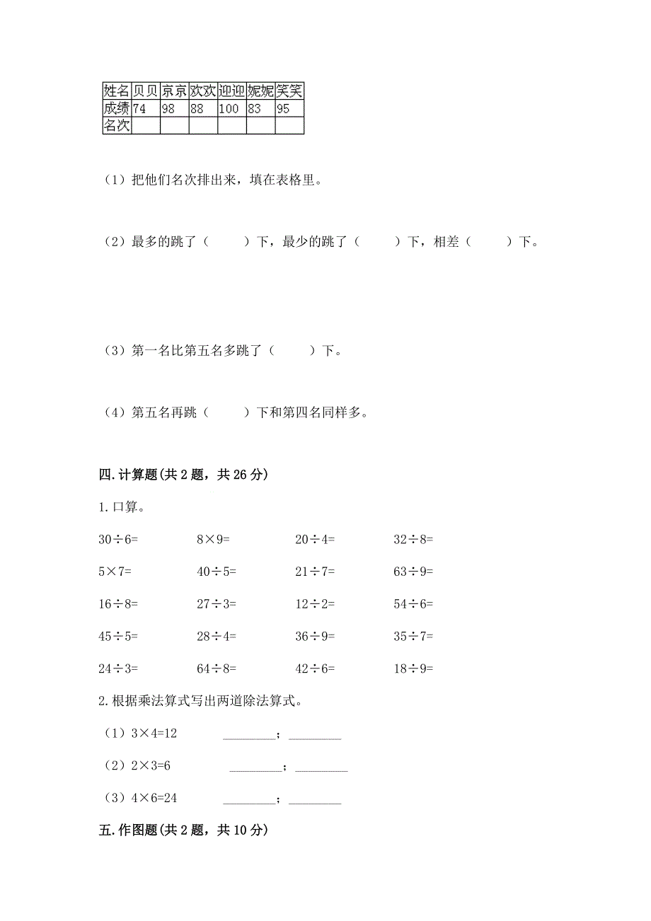 人教版二年级下册数学期中测试卷含答案解析.docx_第3页