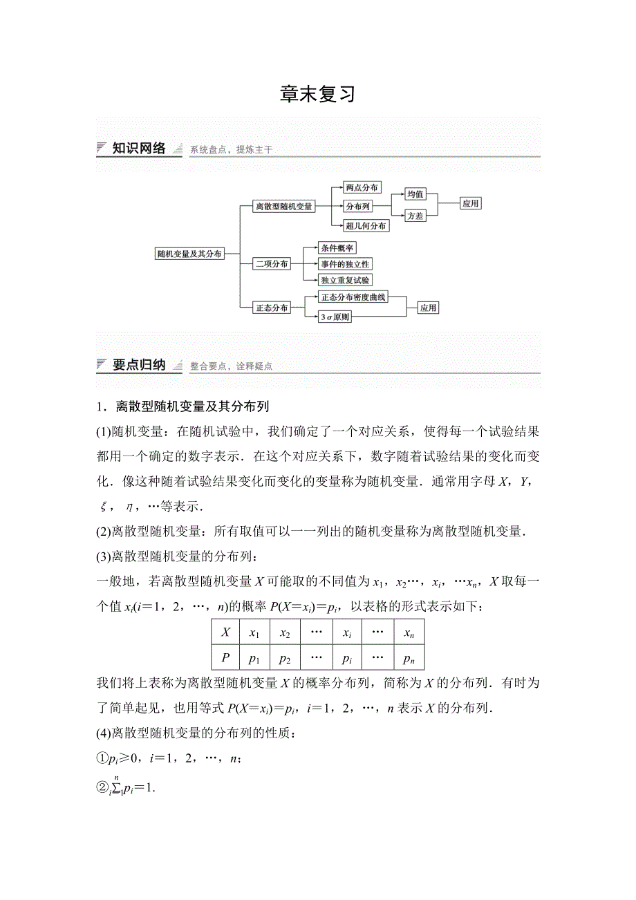 2016-2017学年高中数学人教A版选修2-3课时训练：第二章 章末复习 WORD版含答案.doc_第1页