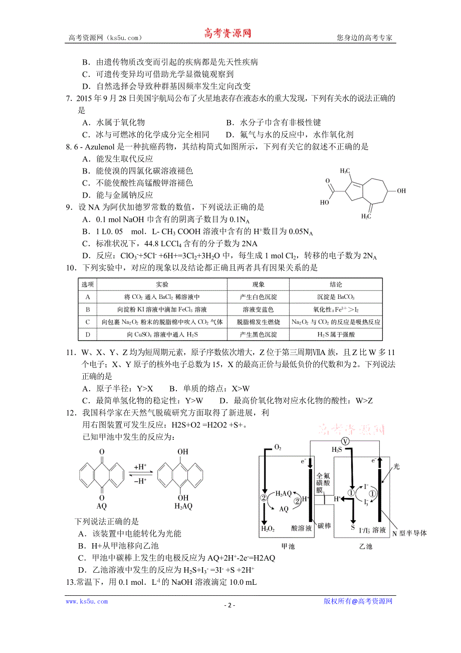 广东省2016届高三百所学校质量分析联合考试理综试题 WORD版含答案.doc_第2页