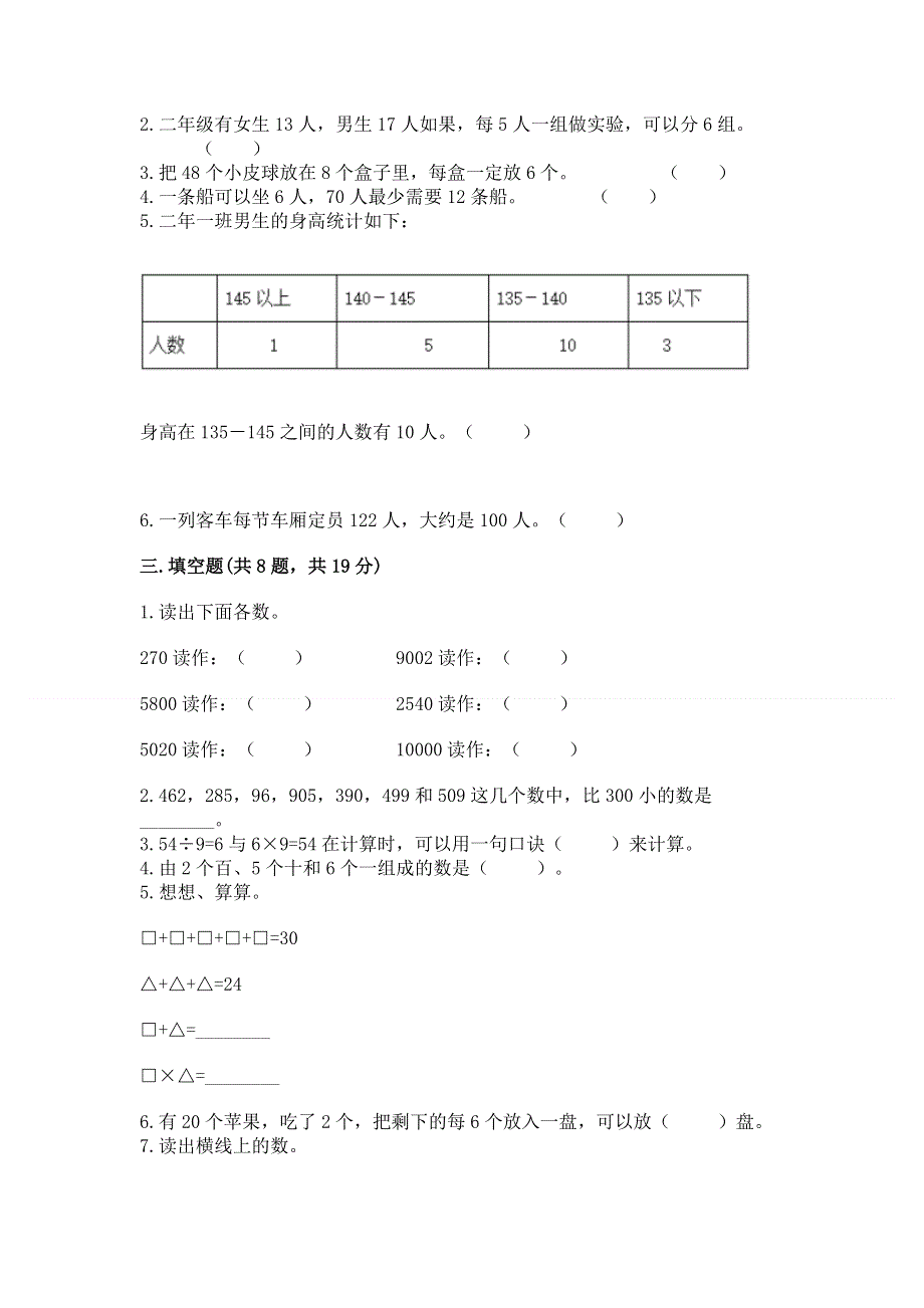 人教版二年级下册数学期末测试卷审定版.docx_第2页