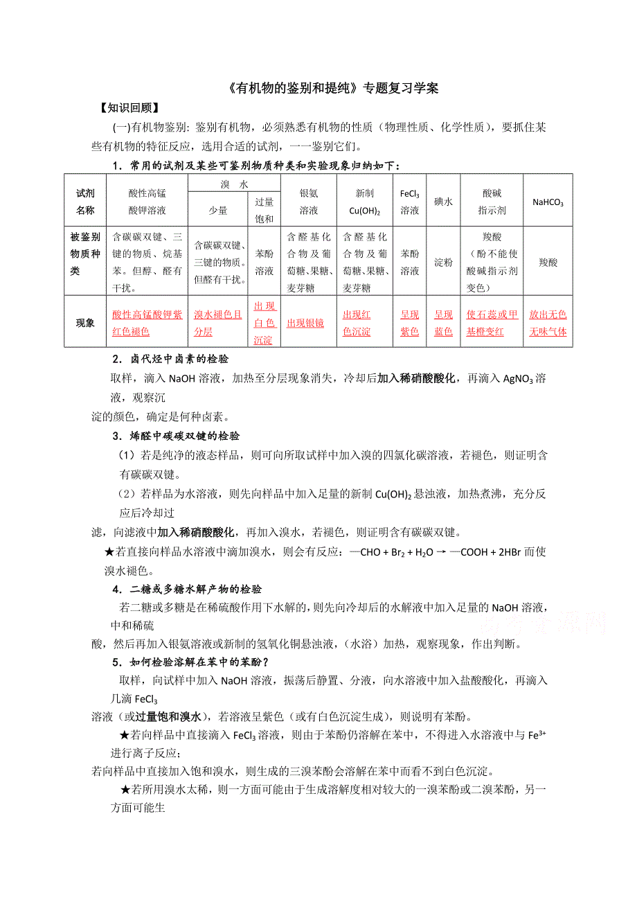 四川省成都市龙泉中学2016届高三化学有机化学《有机物的鉴别和提纯》专题复习（学案、练习） WORD版含答案.doc_第1页