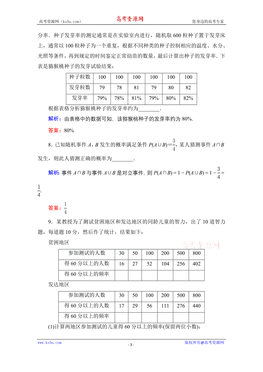 2021届高三数学文一轮总复习跟踪检测：第10章　第1节 随机事件的概率 WORD版含解析.doc_第3页