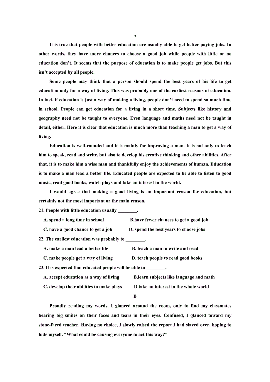 《发布》山东省泰安市宁阳县第一中学2019-2020学年高二上学期阶段性测试（一）英语试题 WORD版含答案.doc_第3页