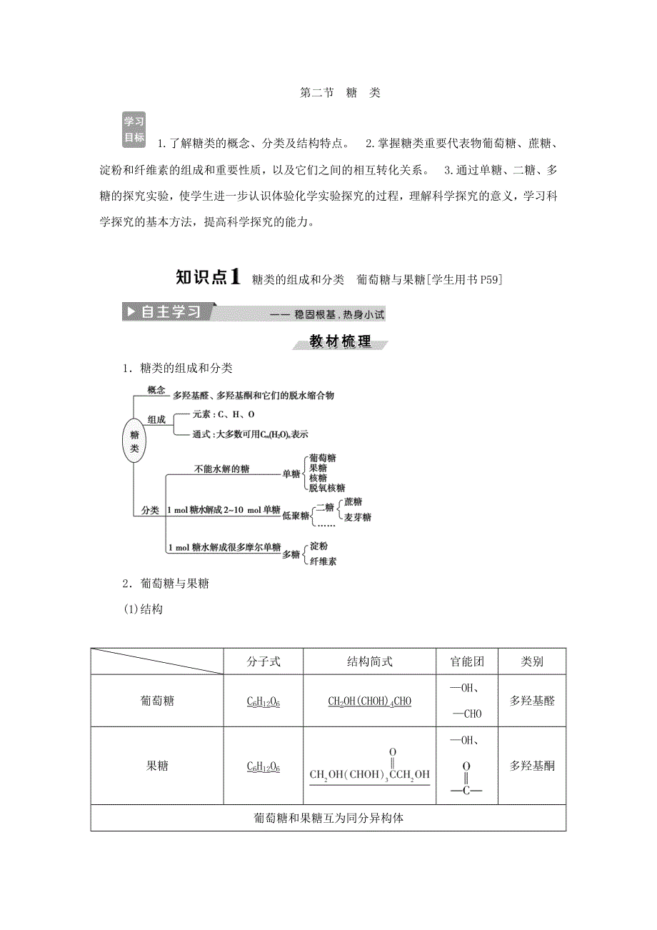 2018版化学新优化同步人教版选修5讲义：第四章 生命中的基础有机物质 第二节糖类 WORD版含答案.doc_第1页