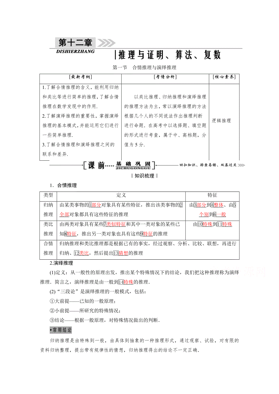 2021届高三数学（理）一轮复习学案：第十二章 第一节　合情推理与演绎推理 WORD版含解析.doc_第1页