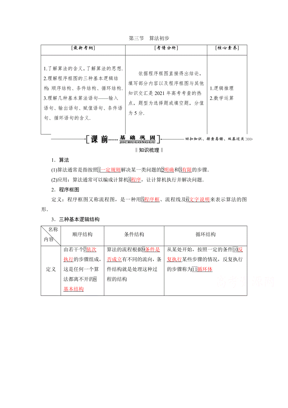 2021届高三数学（理）一轮复习学案：第十二章 第三节　算法初步 WORD版含解析.doc_第1页