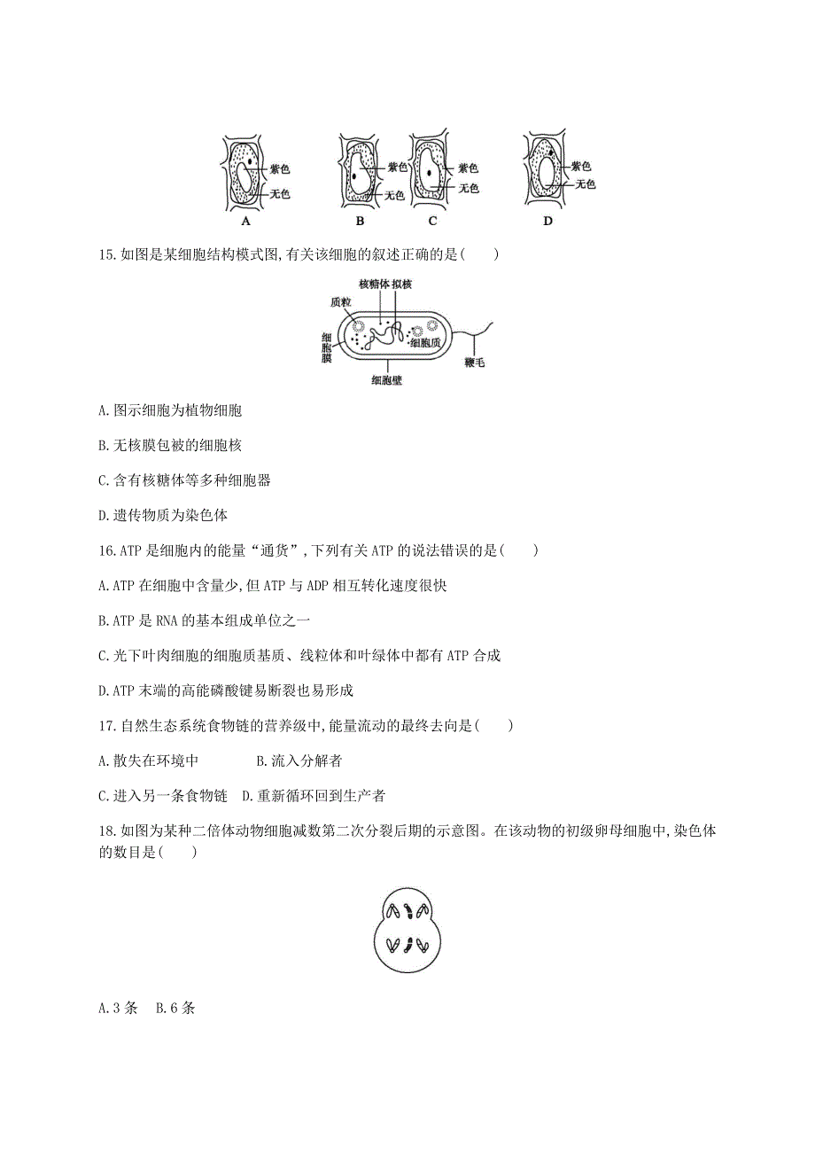 广东省2021年高中生物学业水平合格性考试模拟测试题（一）.doc_第3页