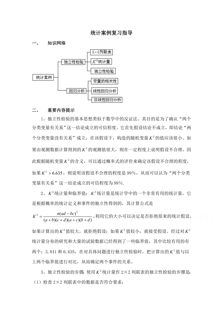 《优教通同步备课》高中数学（北师大版）选修2-3教案：第3章 复习指导：统计案例.doc_第1页