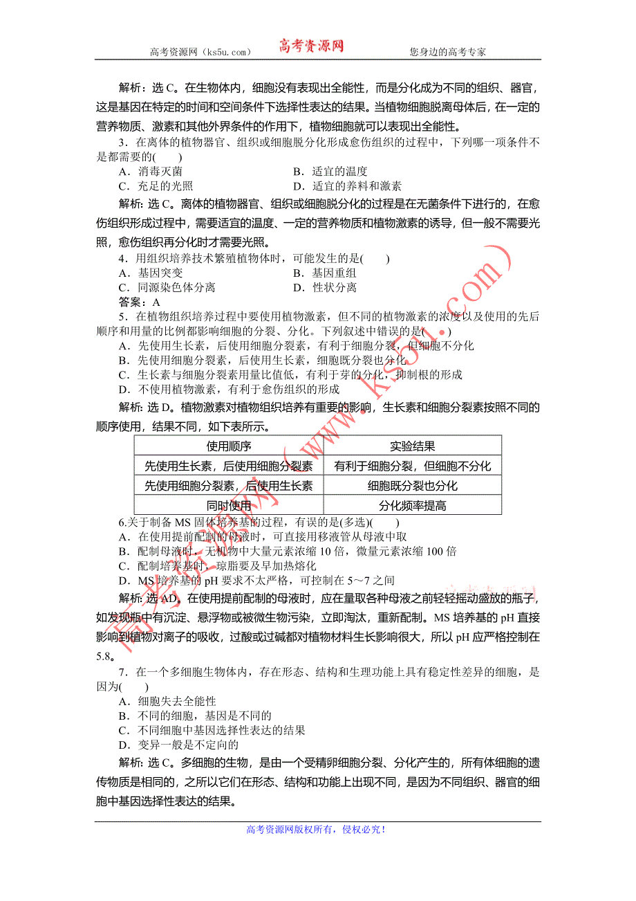 2013年人教版生物高二选修1电子题库 专题3课题1知能过关演练 WORD版含答案.doc_第3页