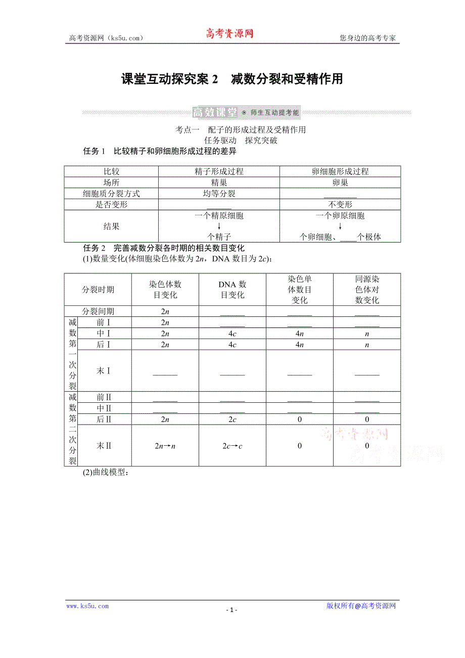 《新教材》2022届新高考生物一轮复习学案：1-4-2 减数分裂和受精作用 WORD版含解析.docx_第1页