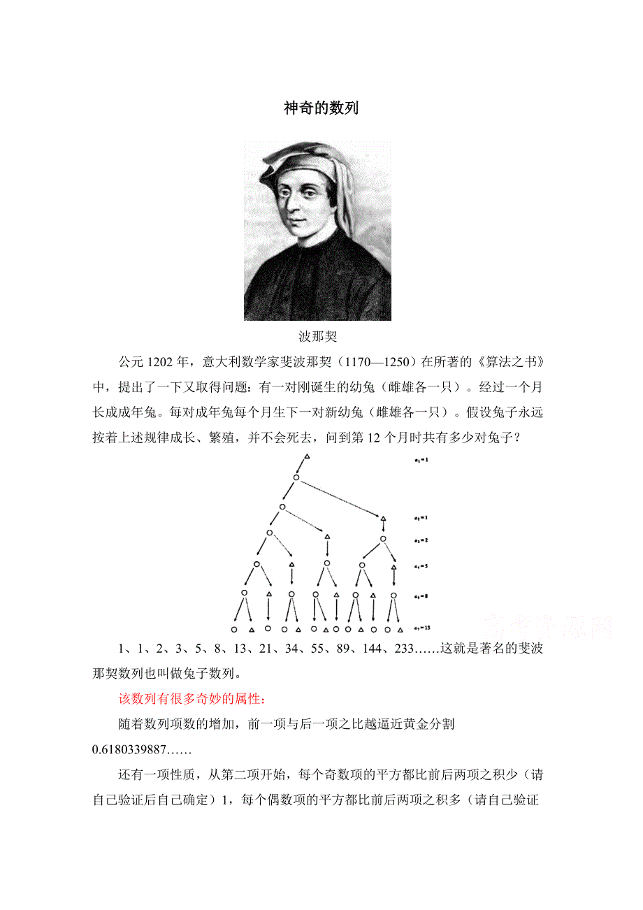 《优教通同步备课》高中数学（北师大版）必修五教案：1.1 拓展资料：神奇的数列.doc_第1页