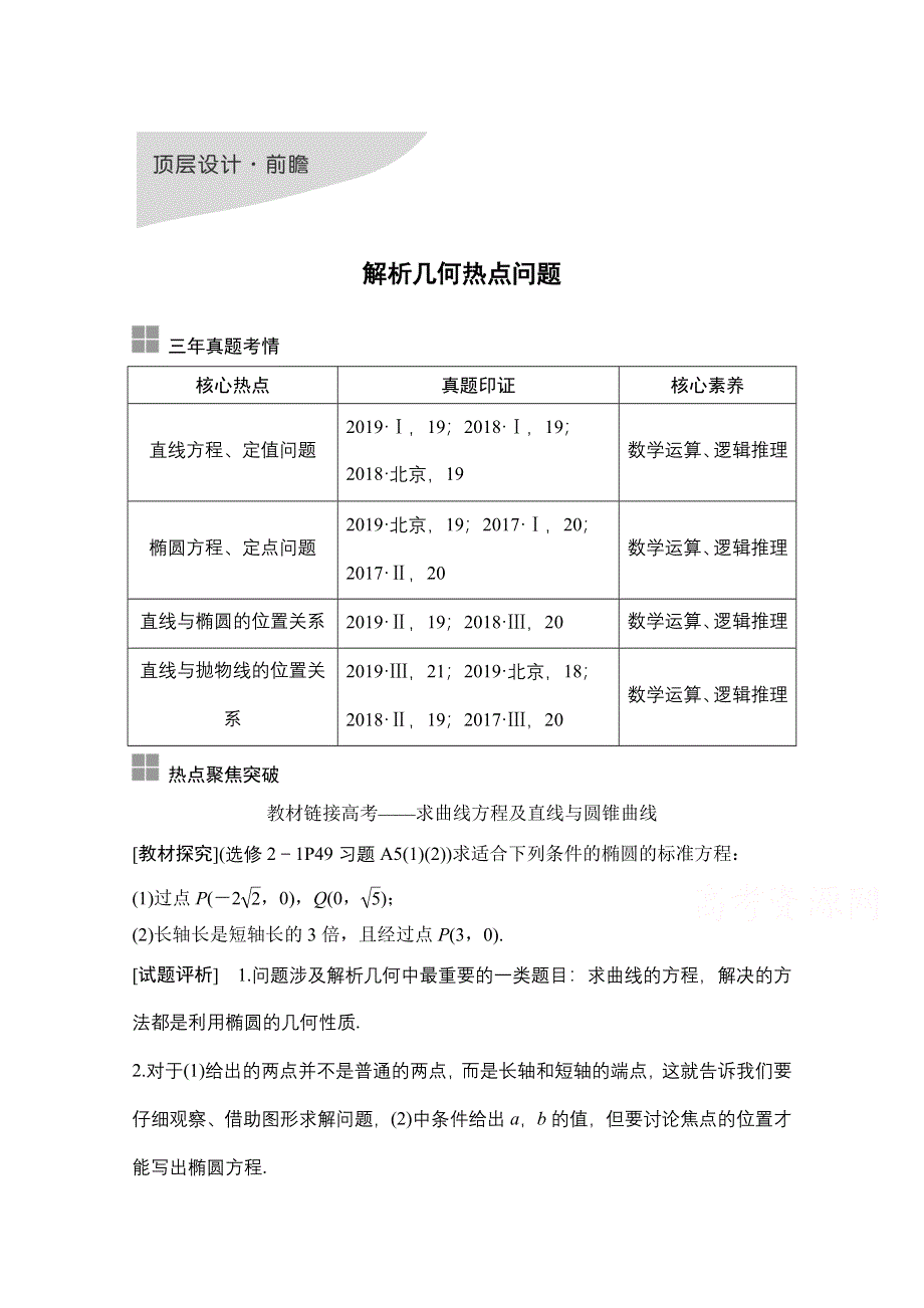 2021届高三新高考数学人教A版一轮复习教学案：第九章 顶层设计&前瞻 解析几何热点问题 WORD版含解析.doc_第1页