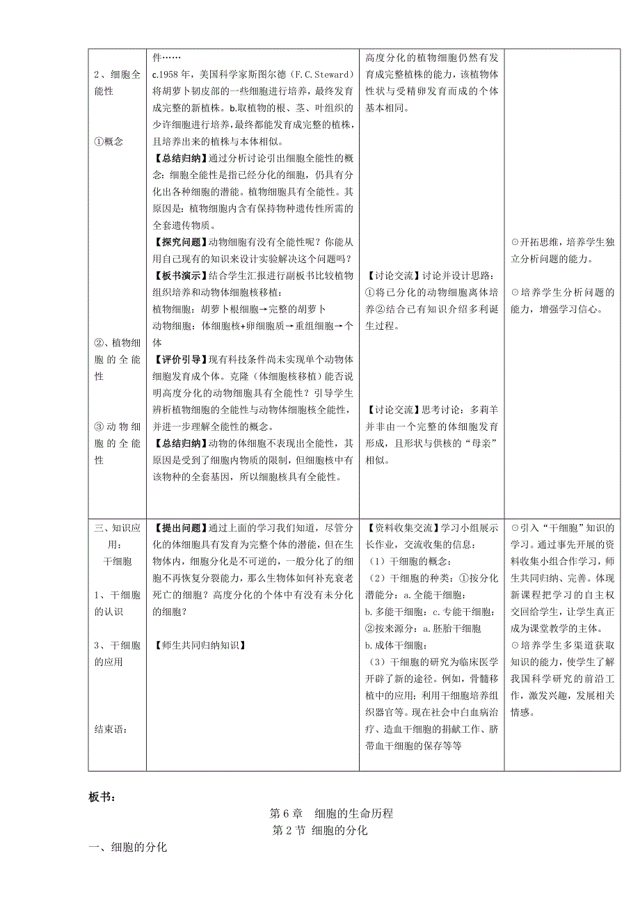 人教版生物必修一教学设计：第六章第2节《细胞的分化》WORD版含答案.doc_第3页