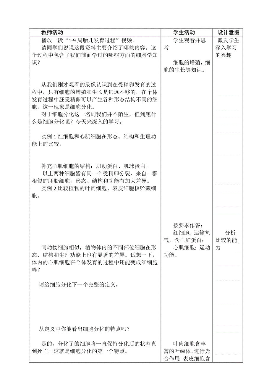 人教版生物必修一教学设计：6.2 细胞分化 WORD版含答案.doc_第2页