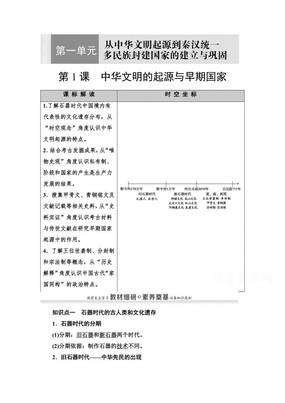 2020-2021学年同步新教材历史中外纲要（上）教案：第1单元 第1课　中华文明的起源与早期国家 WORD版含解析.doc_第1页