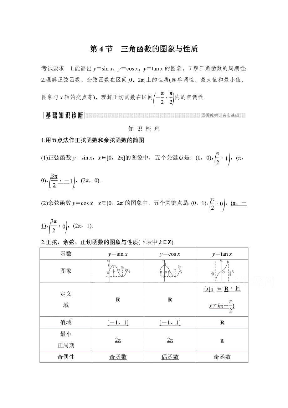 2021届高三新高考数学人教A版一轮复习教学案：第四章第4节　三角函数的图象与性质 WORD版含解析.doc_第1页