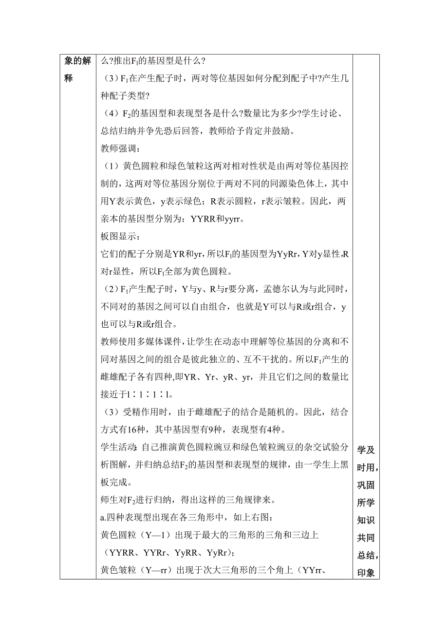 人教版生物必修二第1章　遗传因子的发现第2节《孟德尔的豌豆杂交实验（二）》参考教案.doc_第3页