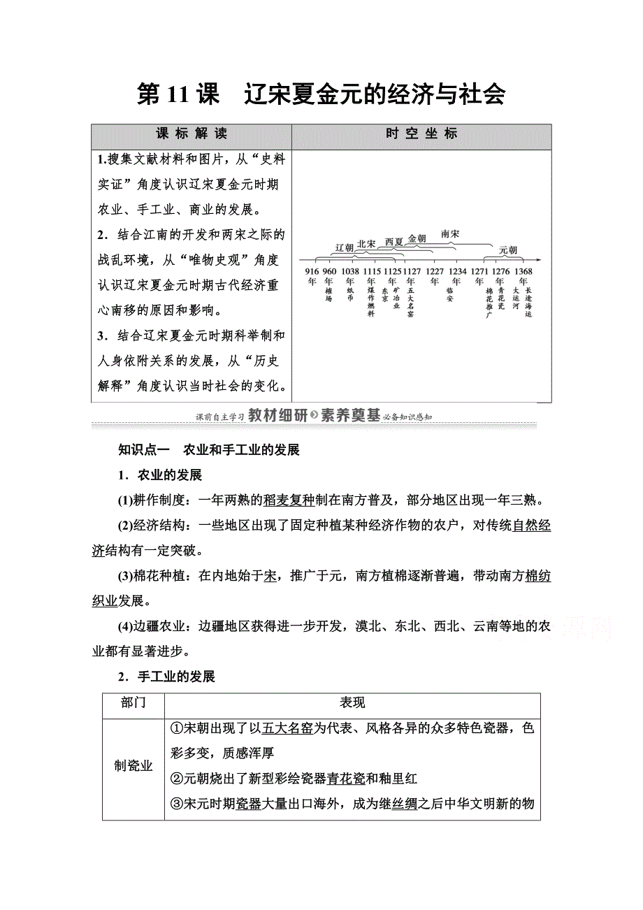 2020-2021学年同步新教材历史中外纲要（上）教案：第3单元 第11课　辽宋夏金元的经济与社会 WORD版含解析.doc_第1页