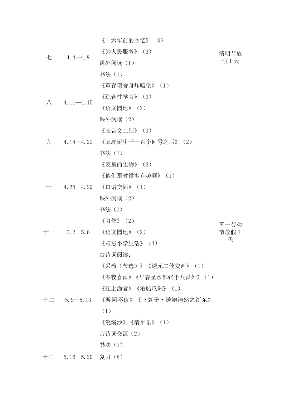 六年级语文下学期教学进度表.docx_第2页