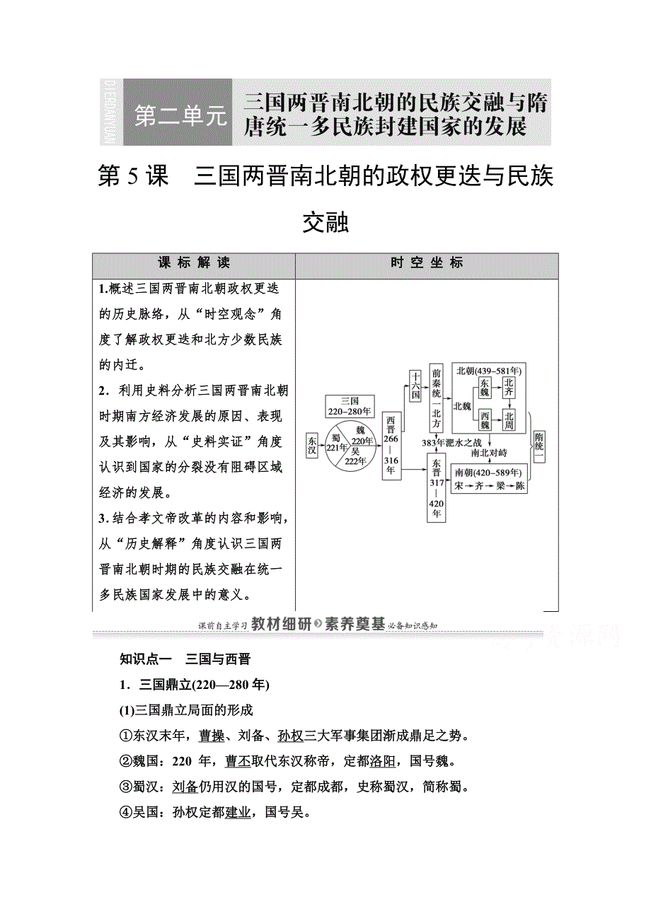 2020-2021学年同步新教材历史中外纲要（上）教案：第2单元 第5课　三国两晋南北朝的政权更迭与民族交融 WORD版含解析.doc_第1页