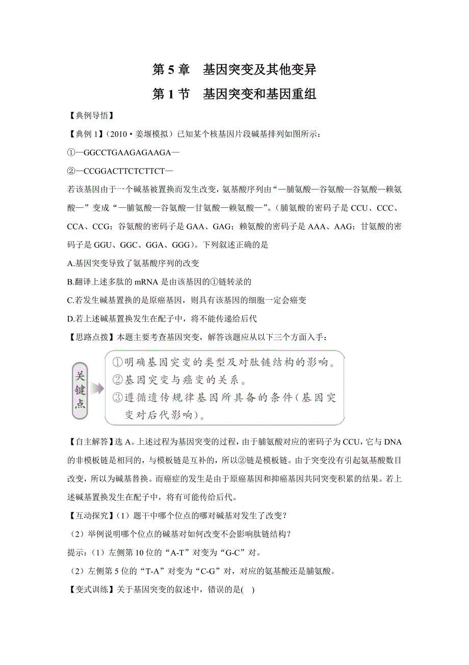 人教版必修2同步精练精析：51 基因突变和基因重组.doc_第1页