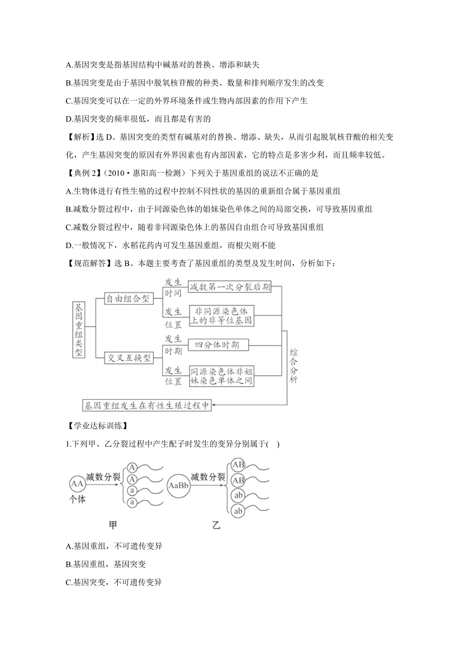 人教版必修2同步精练精析：51 基因突变和基因重组.doc_第2页