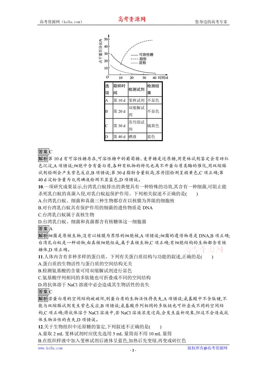 《新教材》2021-2022学年高中生物人教版必修一课后巩固提升：第1、2章过关检测 WORD版含解析.docx_第3页