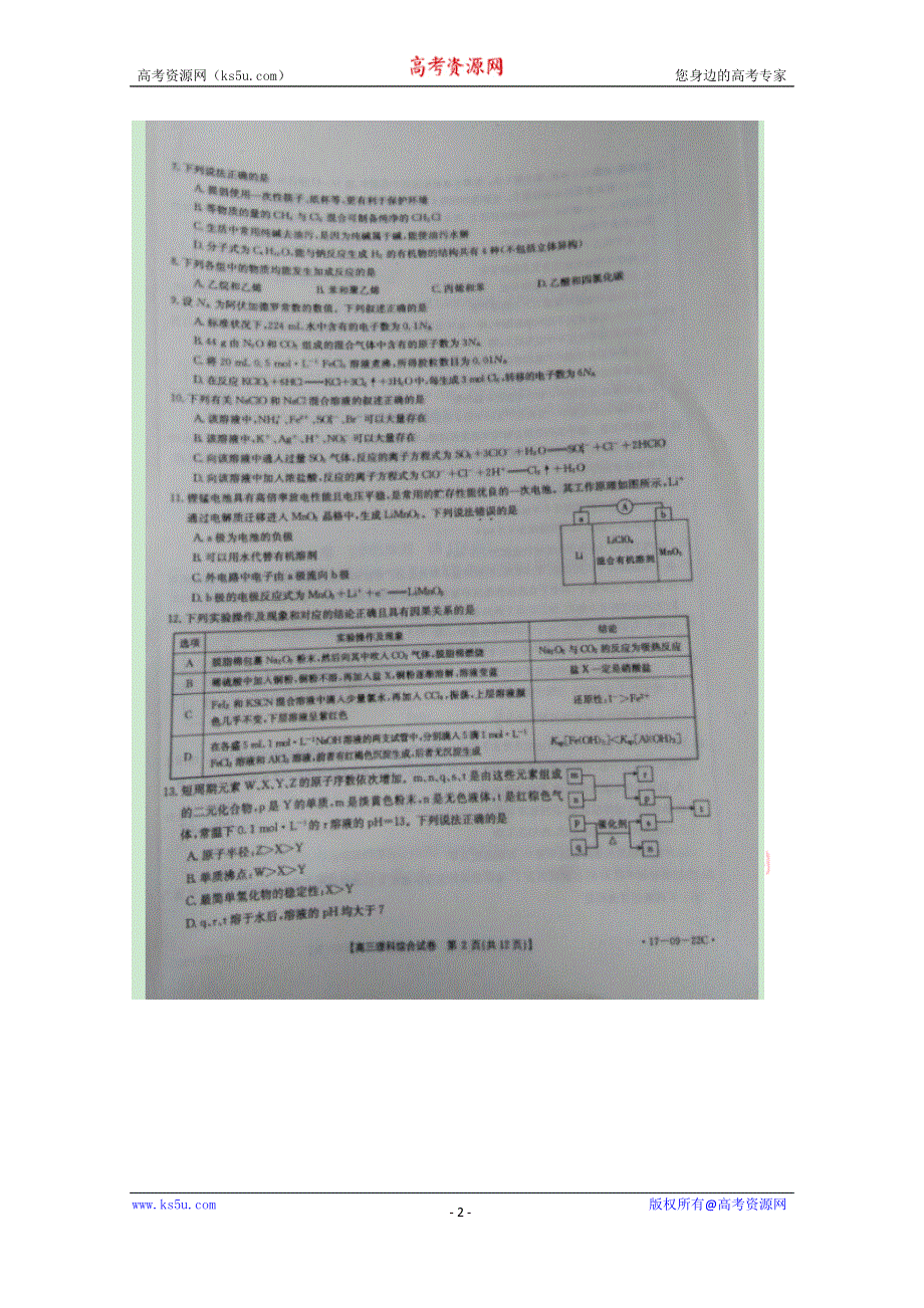 广东省2017届高三10月百校联考理综试题 扫描版无答案.doc_第2页