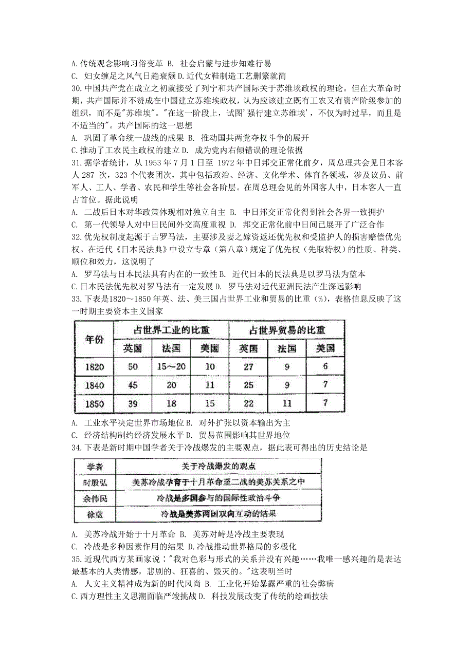 2021届高三历史下学期第六次大联考试题.doc_第2页