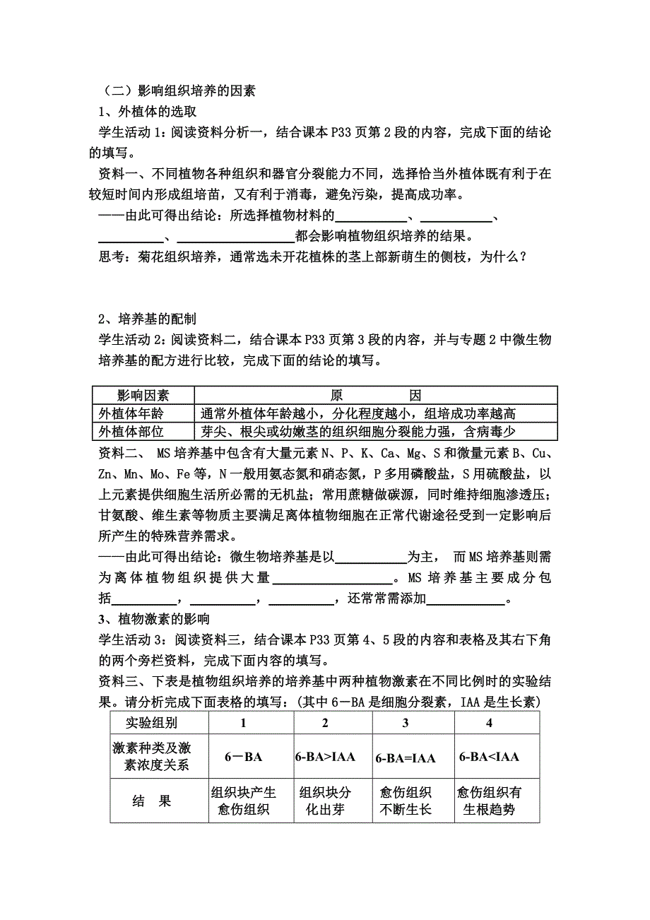 人教版生物选修一同步学案 专题三菊花的组织培养（第一课时打印） .doc_第3页