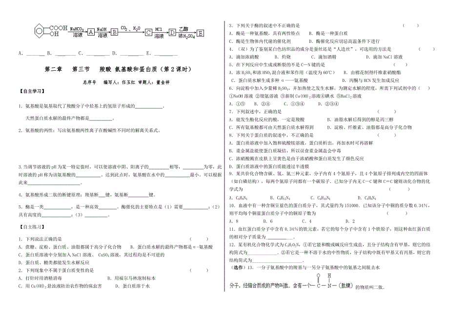 山东省历城区第二中学高二化学学案：选修五 2-4 羧酸 氨基酸和蛋白质.doc_第2页