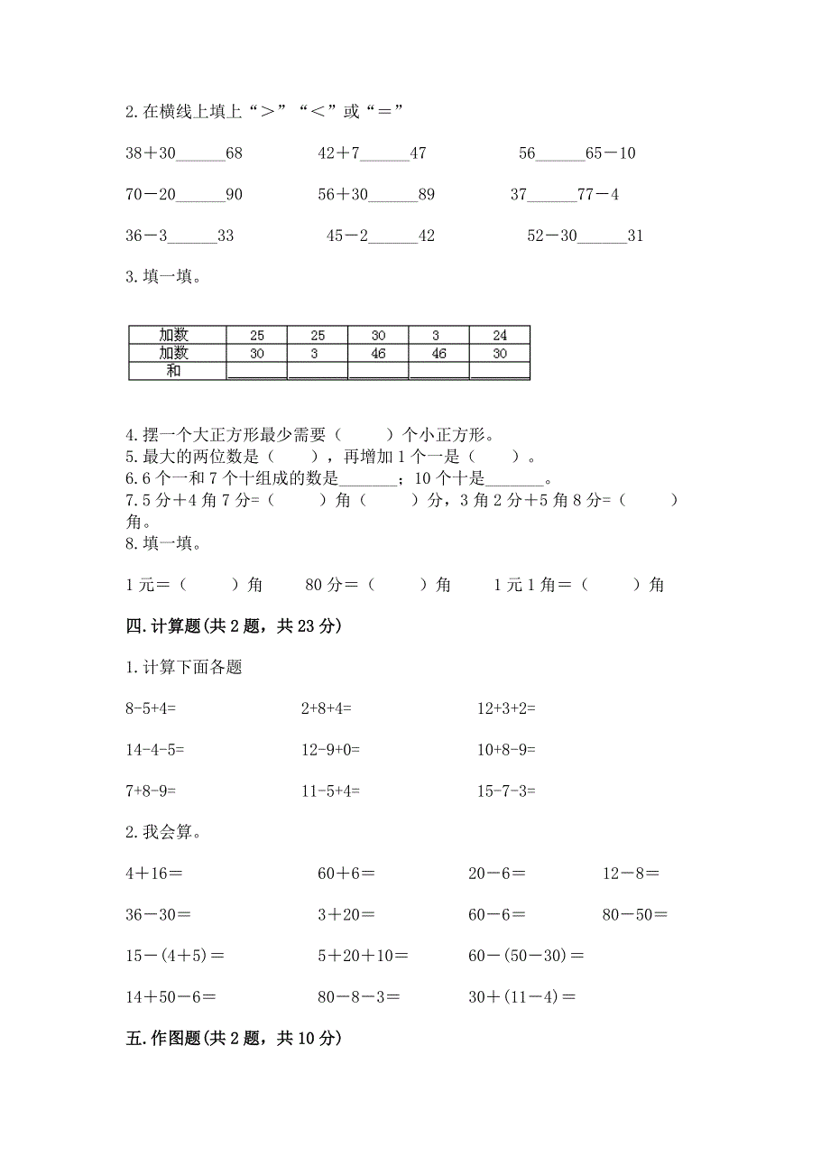 人教版一年级下册数学《期末测试卷》（达标题）.docx_第2页