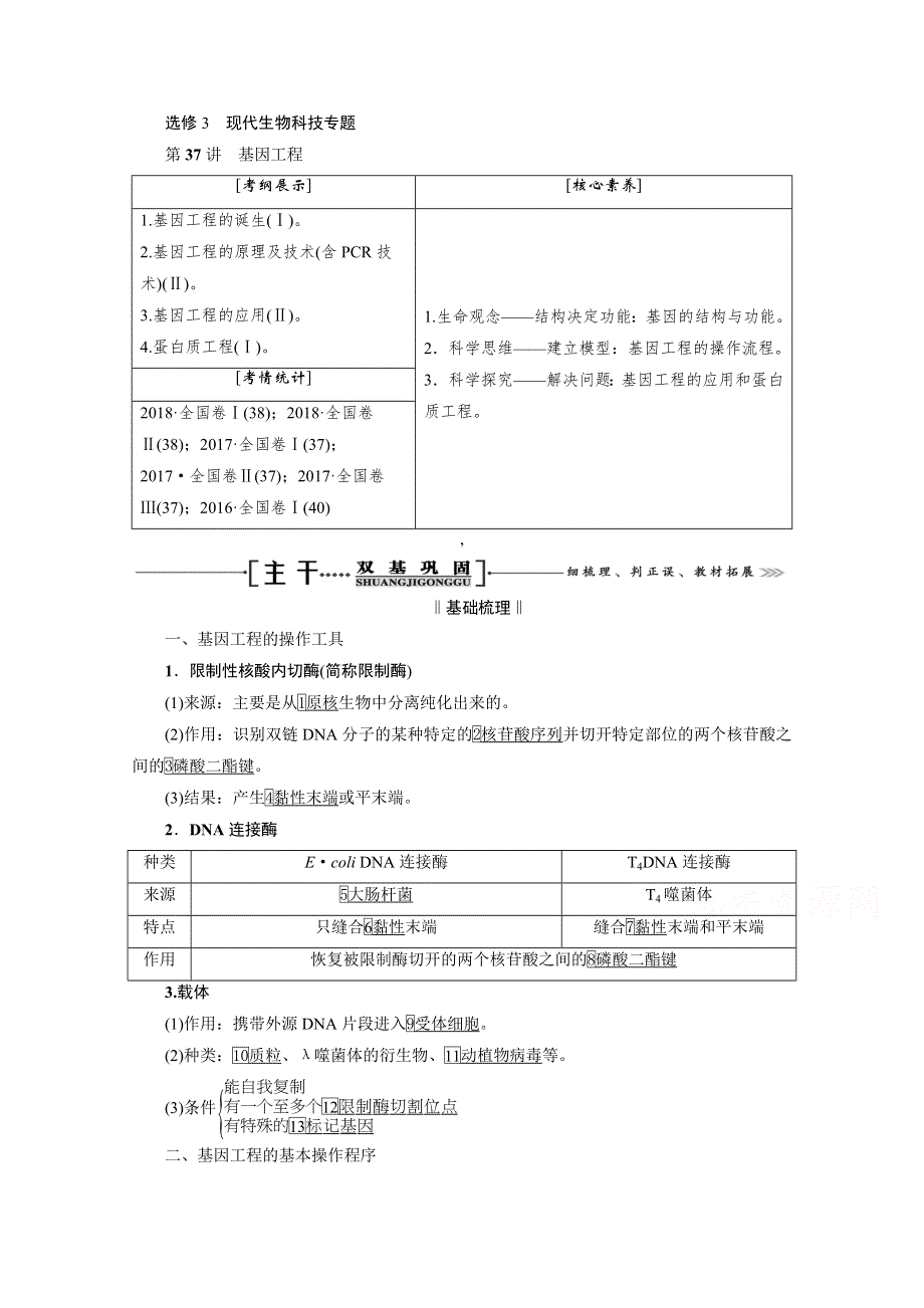 2021届高三生物一轮复习学案：选修3 第37讲　基因工程 WORD版含解析.doc_第1页