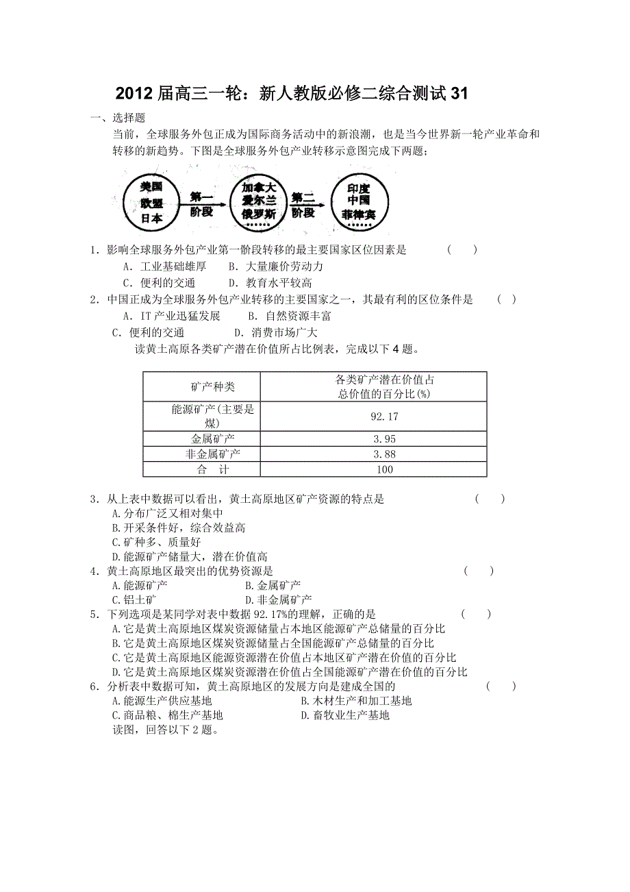 2012届高三一轮：新人教版必修二综合测试31.doc_第1页