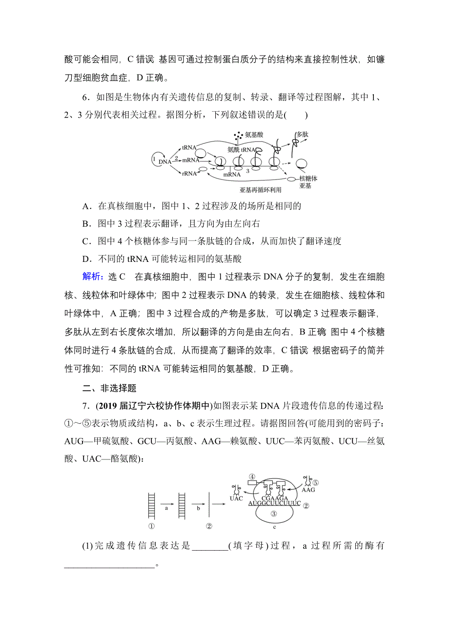 2021届高三生物一轮复习课时跟踪检测：第6单元　第20讲 基因的表达 WORD版含解析.doc_第3页