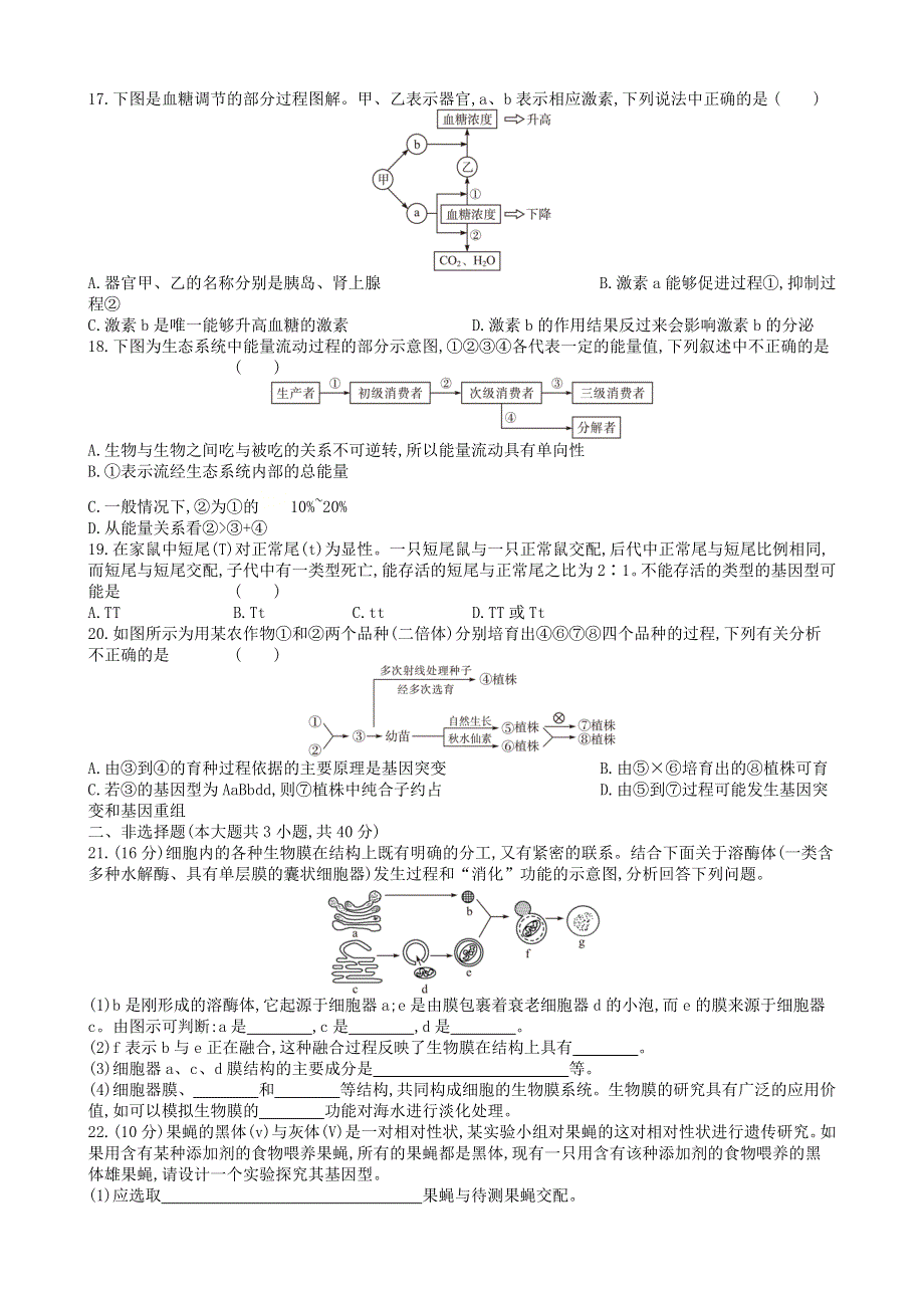 广东省2020-2021学年高二生物下学期学业水平模拟测试题（三）.doc_第3页