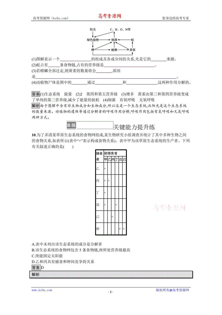 《新教材》2021-2022学年高中生物人教版选择性必修第二册测评：第3章　第1节　生态系统的结构 WORD版含解析.docx_第3页