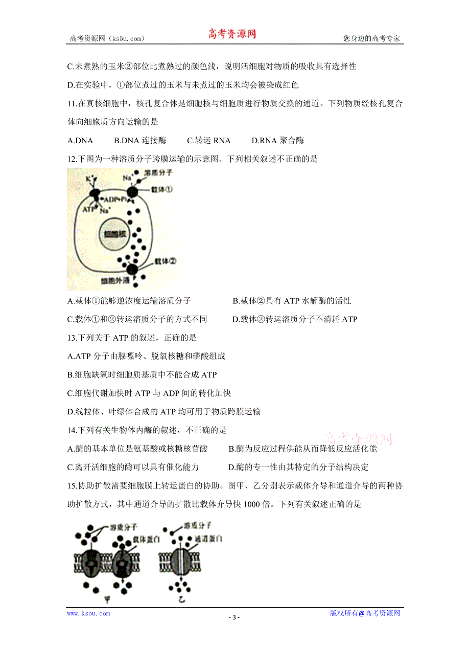 《发布》山东省五莲县2020届高三上学期模块诊断性检测 生物 WORD版含答案BYCHUN.doc_第3页