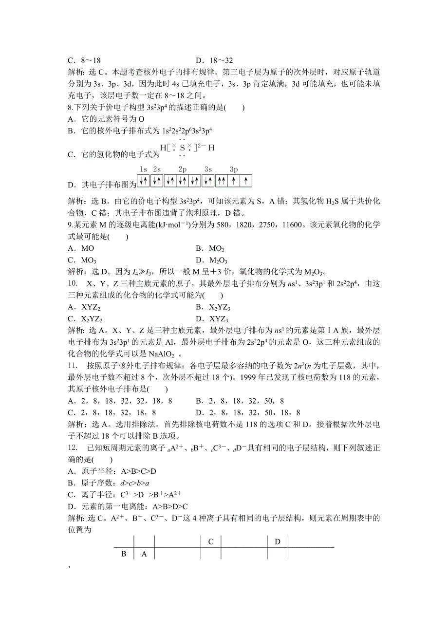 2013年人教版化学选修3电子题库 第一章章末综合检测 WORD版含答案.doc_第2页