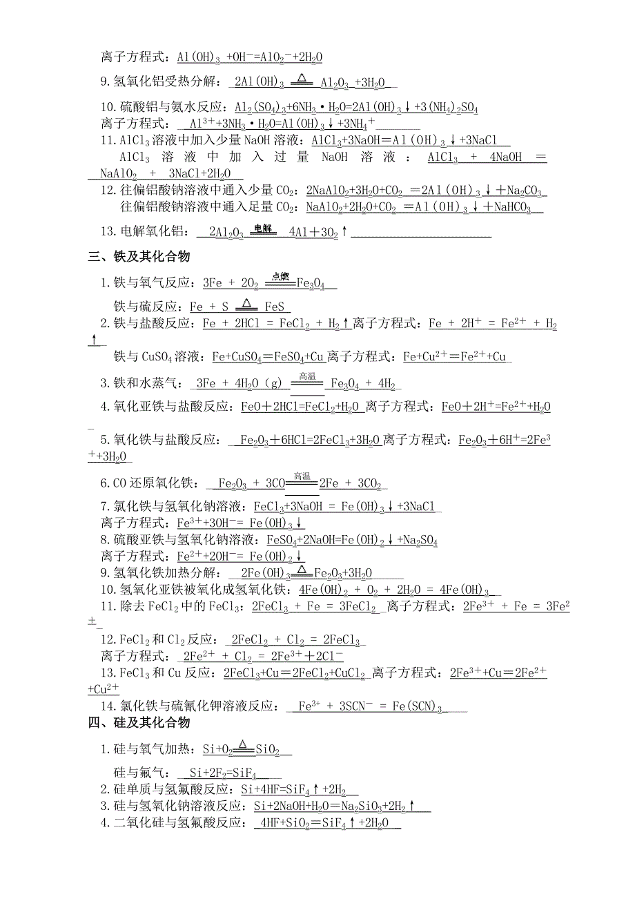 人教版必修一化学方程式归纳（已修订） .doc_第2页