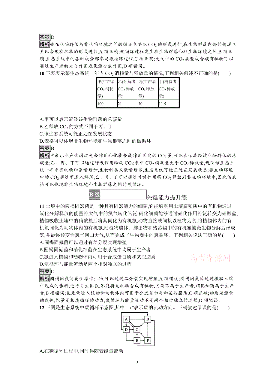 《新教材》2021-2022学年高中生物浙科版选择性必修2测评：第三章　第四节　生态系统中的物质能被循环利用 WORD版含解析.docx_第3页