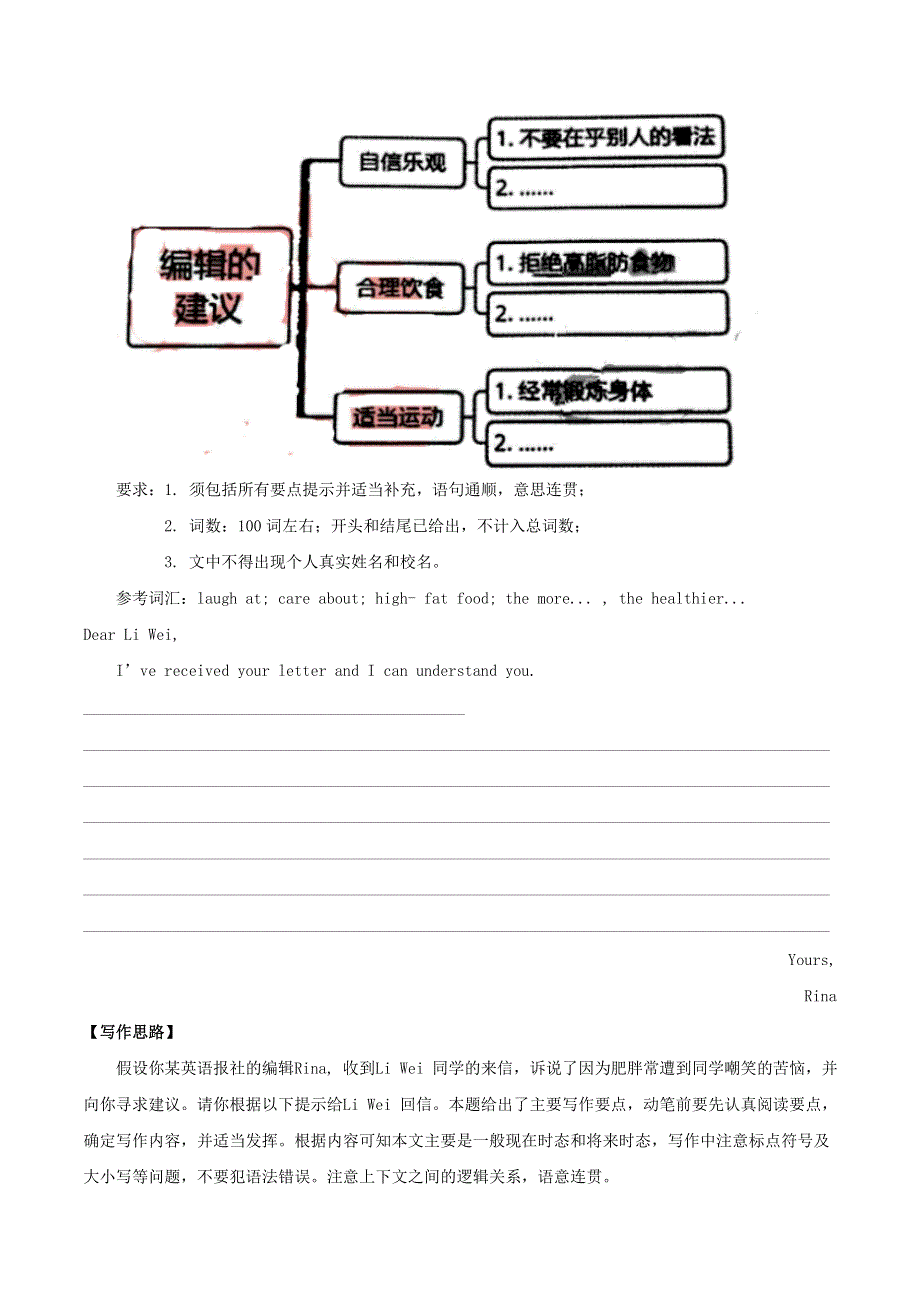 2020年中考英语重要题型解析 书面表达之咨询建议类（含解析）.doc_第2页